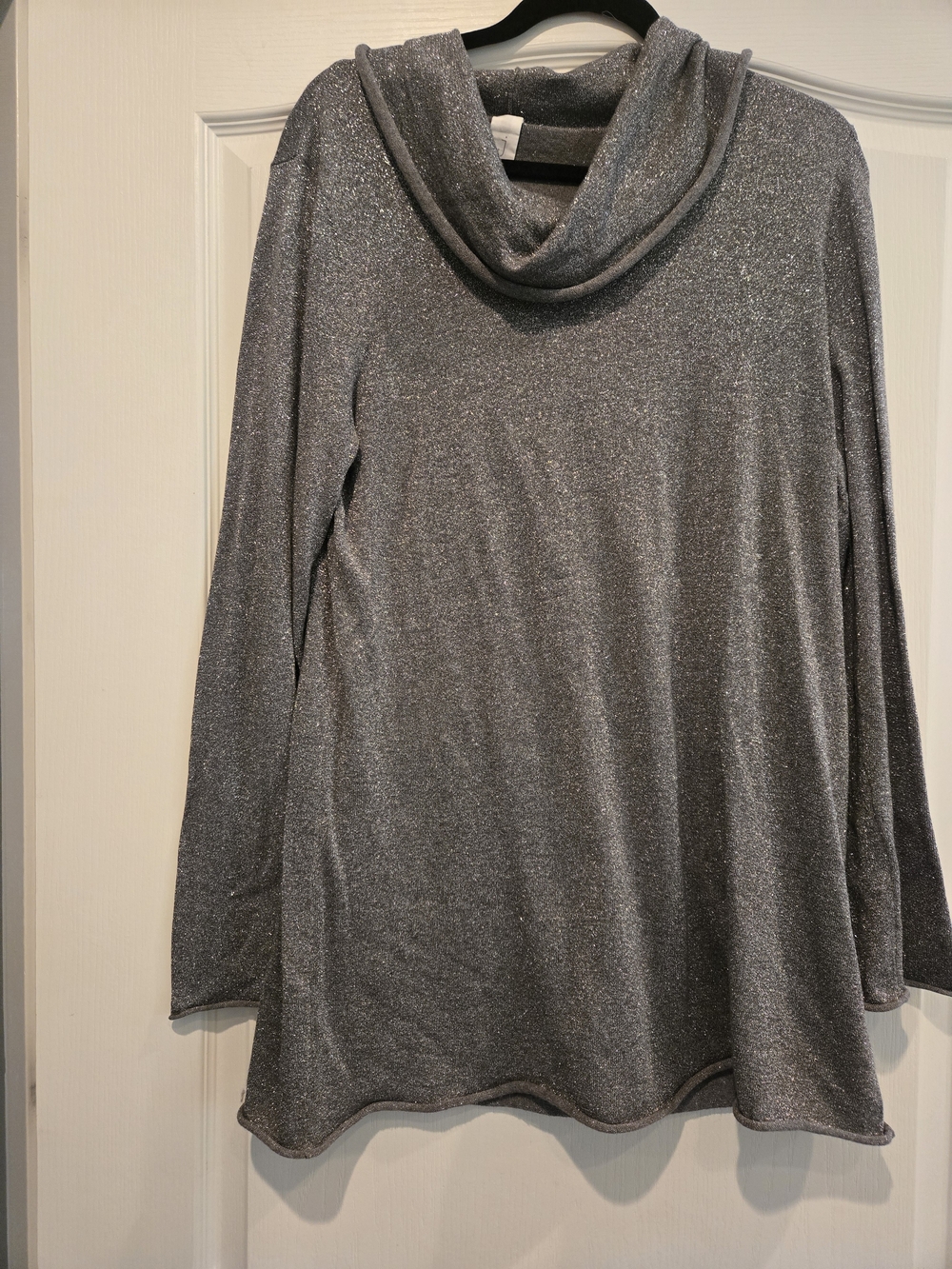 Jones New York Metallic Silver Cowl Neck Top